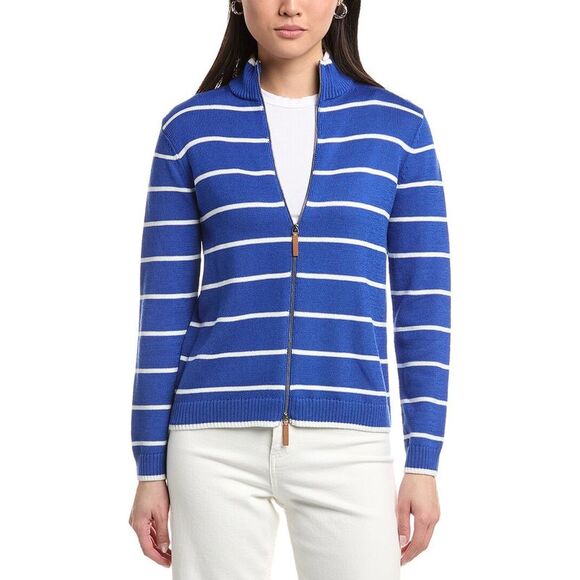 Lafayette 148 New York WomensStripe Fitted Bomber Blue